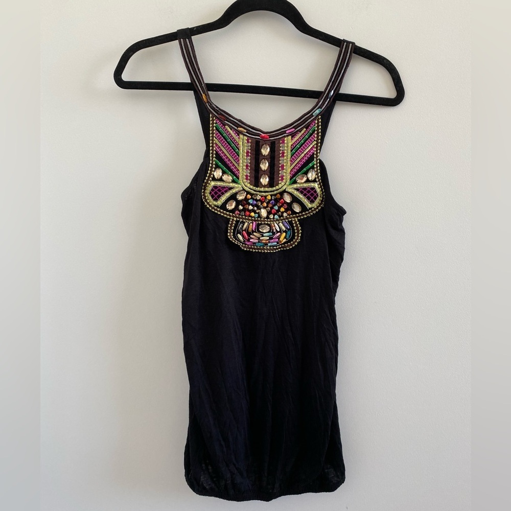 Julie's Closet Black Boho Beaded Tank Top Size M New Without Tag